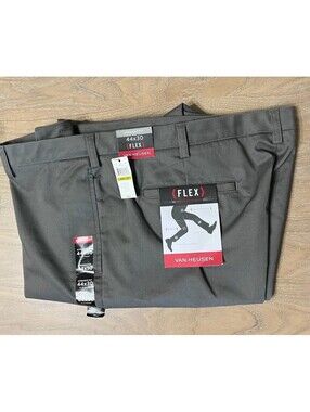 Van Heusen Men's Pant charcoal grey flex flat front straight fit 44W x 30L NWT